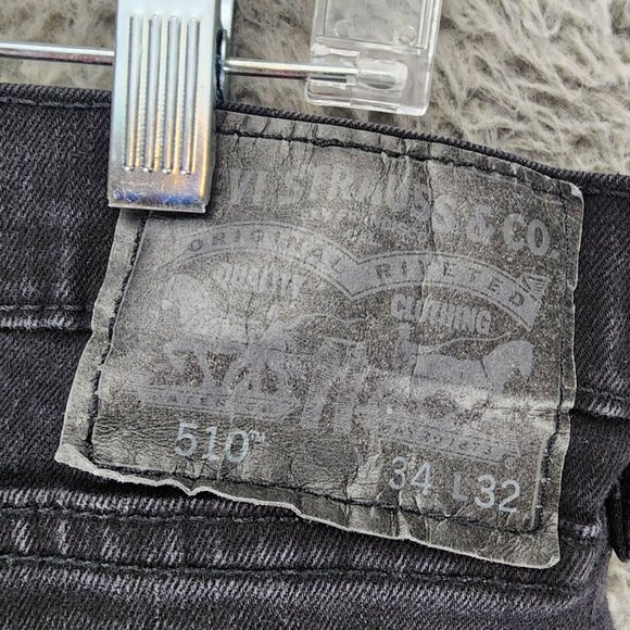 Levi's Jeans Mens 34x32 510 Black Skinny Stretch Mid Rise Cotton Blend - Picture 9 of 13
